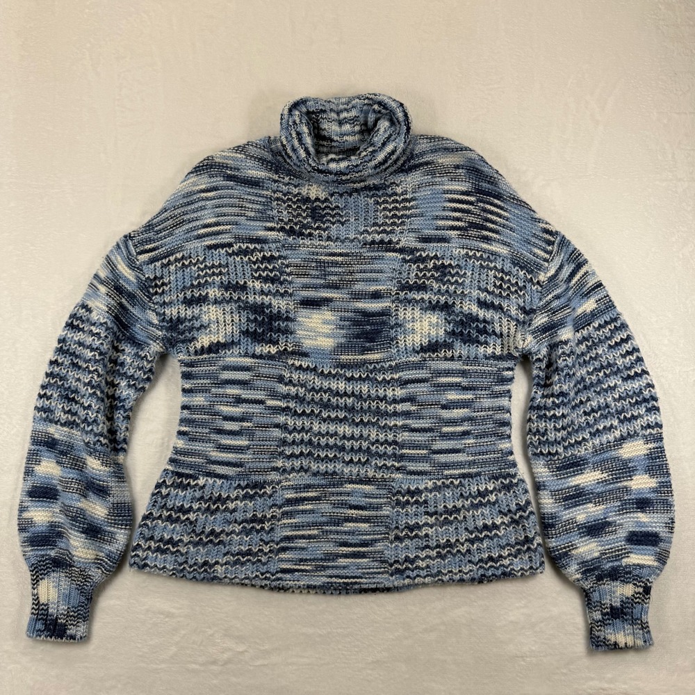 STAUD Benny Dusk Blue Striped Turtleneck Sweater Size Small